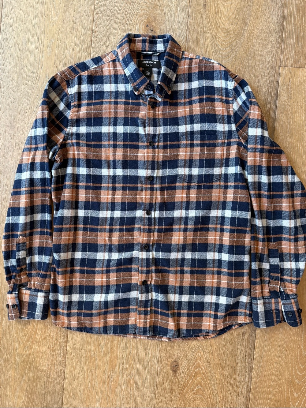 Nordstrom Men’s Plaid Button-Down Shirt - Navy, Brown & White
